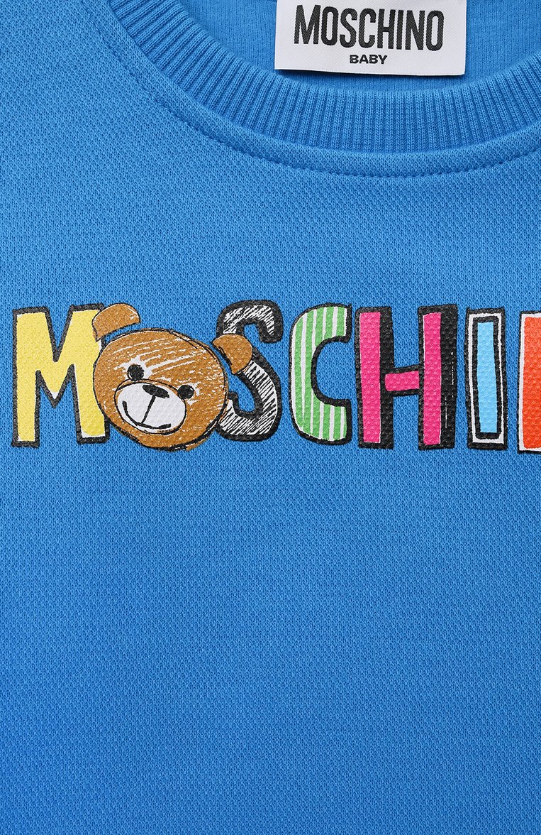 Детский комплект из свитшота и брюк MOSCHINO синего цвета, арт. MNK039/LCA64 | Фото 6 (Материал сплава: Проставлено; Материал внешний: Хлопок; Нос: Не проставлено; Случай: Повседневный)