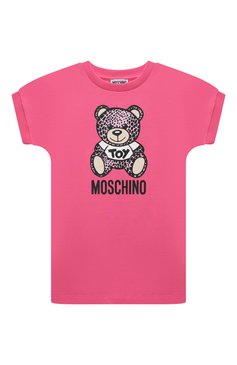 Детское хлопковое платье MOSCHINO фуксия цвета, арт. HDV0EA/LDA13/4-8 | Фото 1 (Рукава: Короткие; Случай: Повседневный; Материал сплава: Проставлено; Материал внешний: Хлопок; Девочки Кросс-КТ: Платье-одежда; Драгоценные камни: Проставлено; Ростовка одежда: 6 лет | 116 см, 8 лет | 128 см, 4 года | 104 см, 5 лет | 110 см)