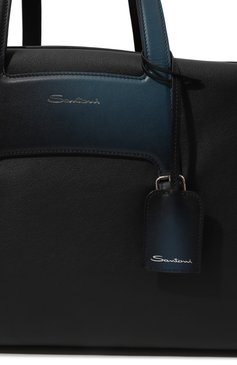 Мужская дорожная сумка SANTONI темно-синего цвета, арт. UIBBA2419EN-ATU7U5S | Фото 3 (Ремень/цепочка: На ремешке; Размер: large; Драгоценные камни: Проставлено; Материал: Натуральная кожа; Материал сплава: Проставлено)
