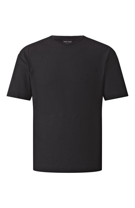 Мужская футболка GIORGIO ARMANI черного цвета, арт. GM001691/TE10045 | Фото 1 (Рукава: Короткие; Материал сплава: Проставлено; Драгоценные камни: Проставлено; Длина (для топов): Стандартные)