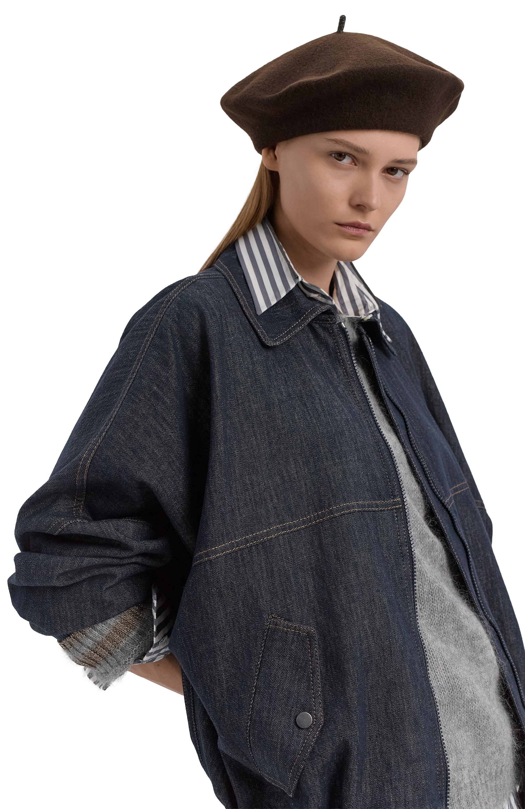 Шерстяной берет BRUNELLO CUCINELLI темно-коричневого цвета по цене 56750 руб., арт. MCAP90136P, фото 2 Шерстяной берет BRUNELLO CUCINELLI, арт. MCAP90136P, фото 2