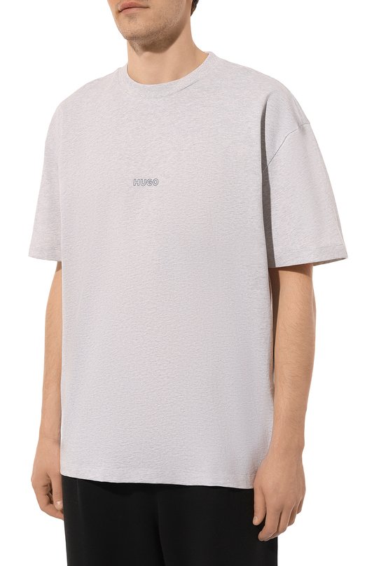 Хлопковая футболка HUGO Blue Серый, фото 3