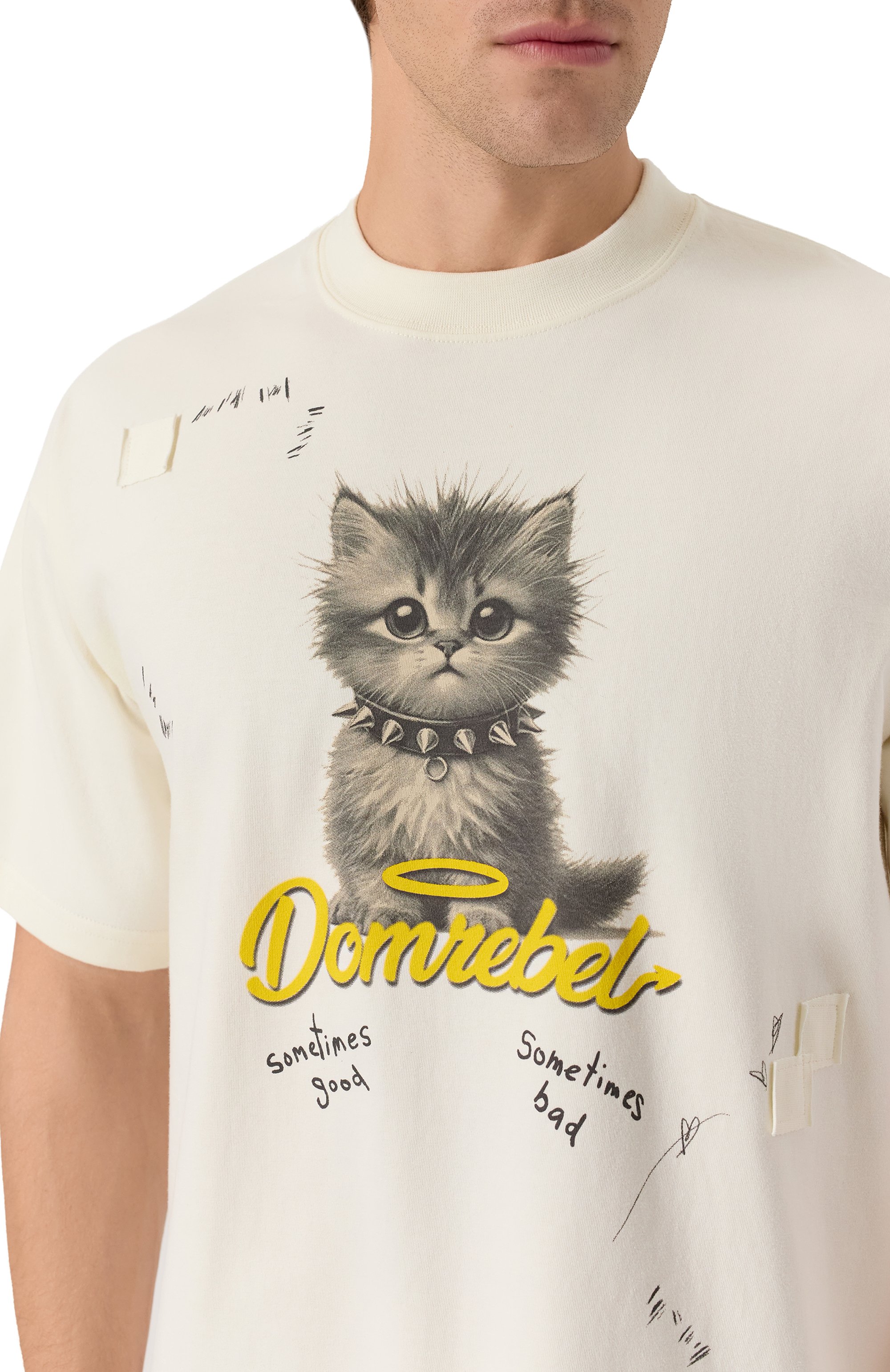 Хлопковая футболка DOMREBEL белого цвета по цене 22100 руб., арт. M KITTY PUNK, фото 5 Хлопковая футболка DOMREBEL, арт. M KITTY PUNK, фото 5