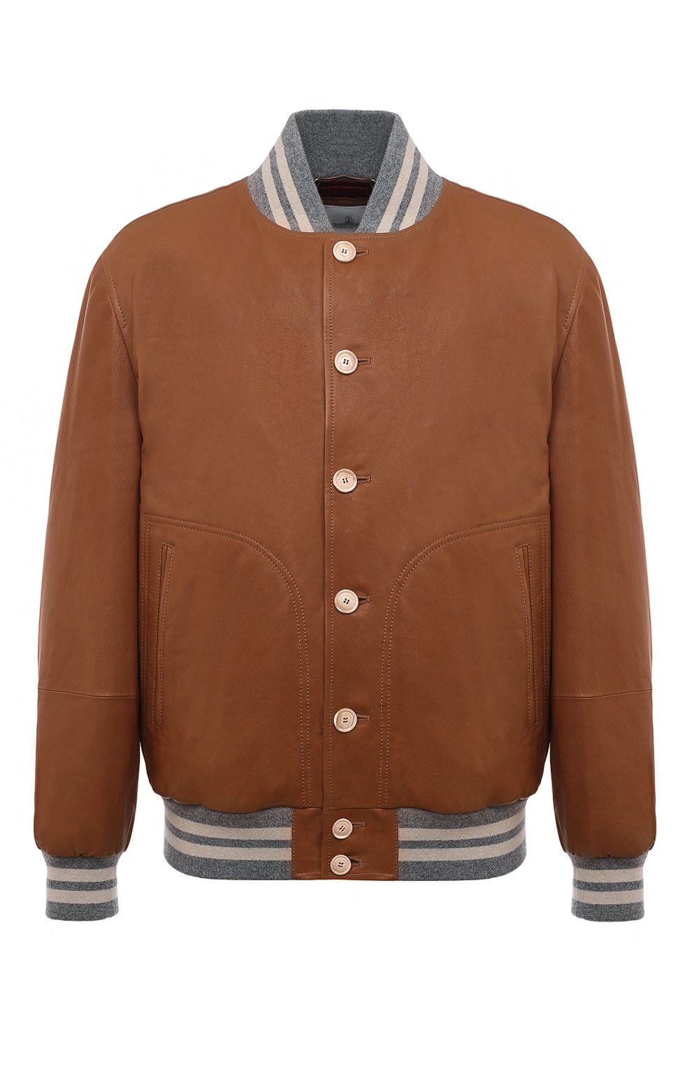Кожаный бомбер BRUNELLO CUCINELLI коричневого цвета по цене 687500 руб., арт. MPMUP1973, фото 1 Кожаный бомбер BRUNELLO CUCINELLI, арт. MPMUP1973, фото 1