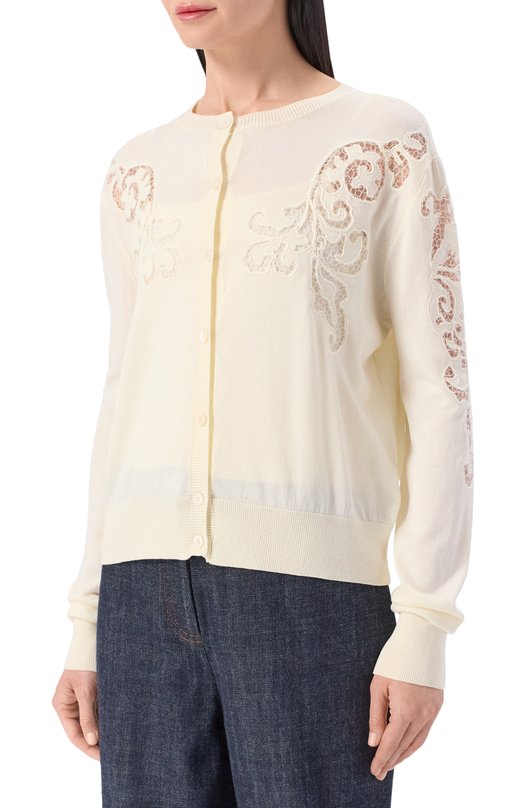 Кардиган из хлопка и вискозы Elie Saab TW010NR26/CK014 Кремовый  TW010NR26/CK014 Фото 3