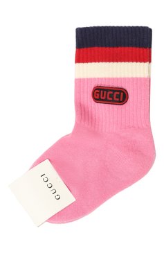 Детские хлопковые носки GUCCI розового цвета, арт. 529319 4K711 | Фото 1 (Материал: Текстиль, Хлопок; Материал сплава: Проставлено; Нос: Не проставлено)