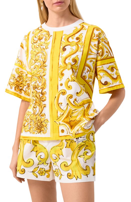 Хлопковая футболка Dolce & Gabbana F8U74T/II7EP Жёлтый  F8U74T/II7EP Фото 3
