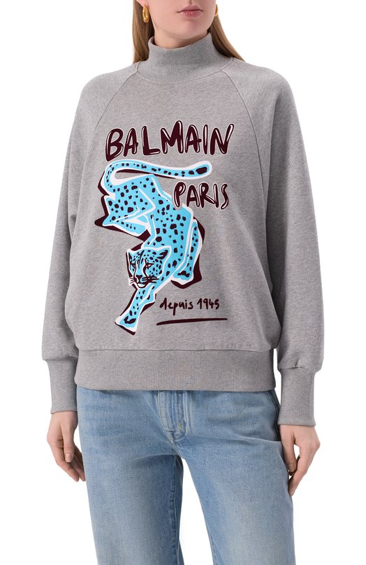 Хлопковый свитшот Balmain FF0JQ050/GF20 Серый  FF0JQ050/GF20 Фото 3