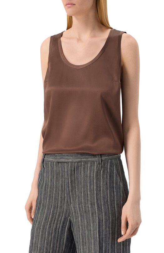 Атласный топ Brunello Cucinelli MPC59E0600 Коричневый  MPC59E0600 Фото 3