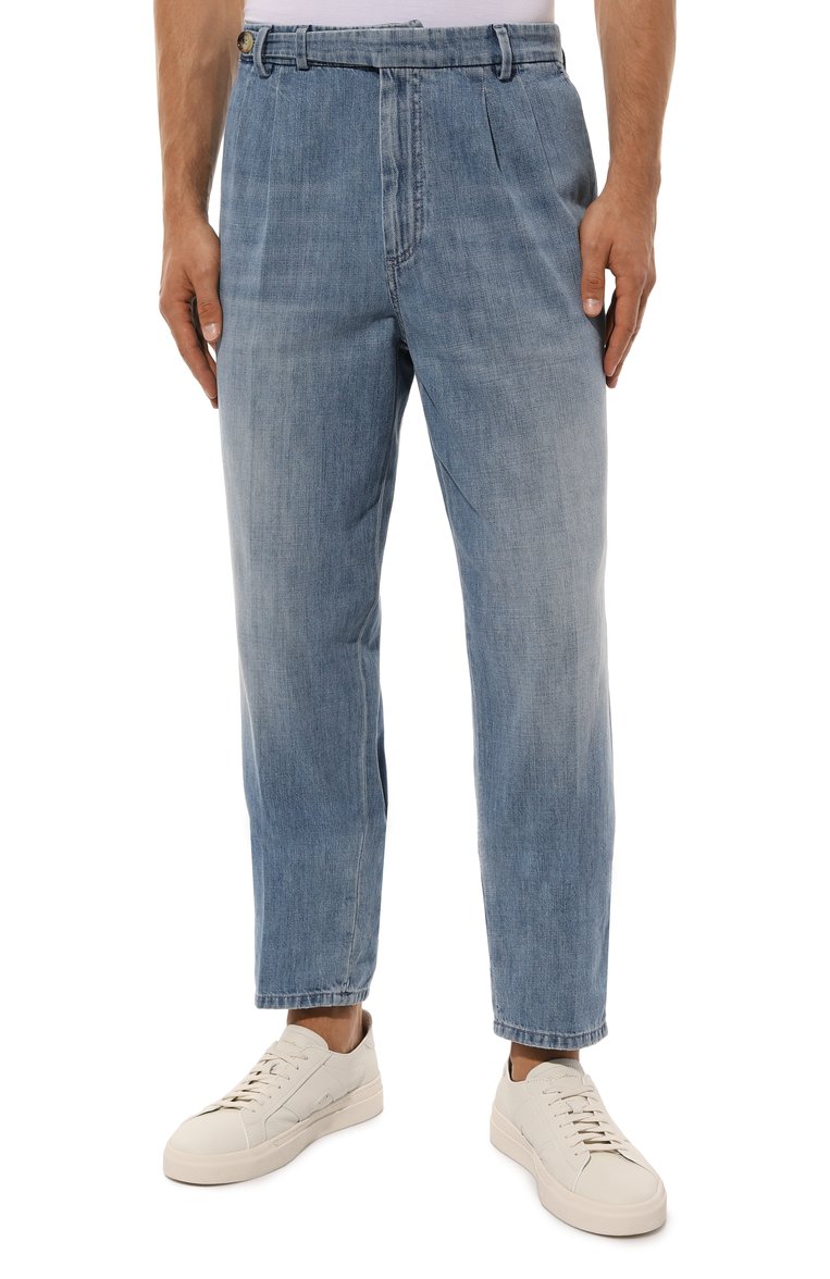 Мужские джинсы leisure fit BRUNELLO CUCINELLI голубого цвета, арт. M0Z37B2254 | Фото 3 (Длина (брюки, джинсы): Стандартные; Материал внешний: Хлопок, Деним; Кросс-КТ: Деним; Силуэт М (брюки): Прямые; Детали: Делаве; Стили: Повседневный; Автоматизация ТО: Проставлено; Автоматизация состава: Проставлено)