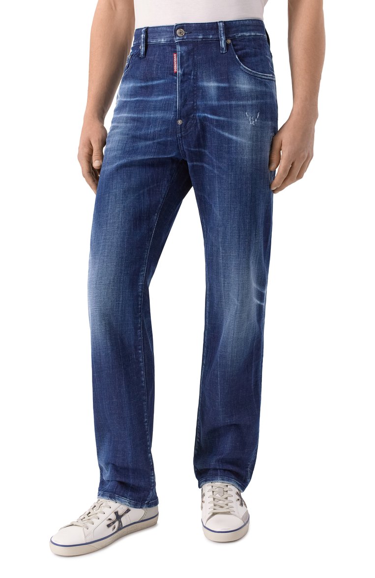Мужские джинсы 642 DSQUARED2 темно-синего цвета, арт. S71LB1593/S30342 | Фото 3 (Длина (брюки, джинсы): Стандартные; Материал внешний: Хлопок, Деним; Силуэт М (брюки): Прямые; Стили: Повседневный, Streetwear; Кросс-КТ: Деним; Детали: Делаве, Потертости)