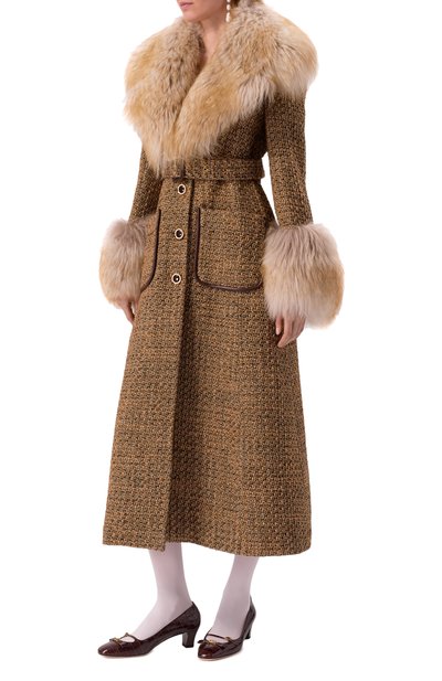 Твидовое пальто с меховой отделкой VALENTINO, арт. 6B3CA7I590M, фото 3