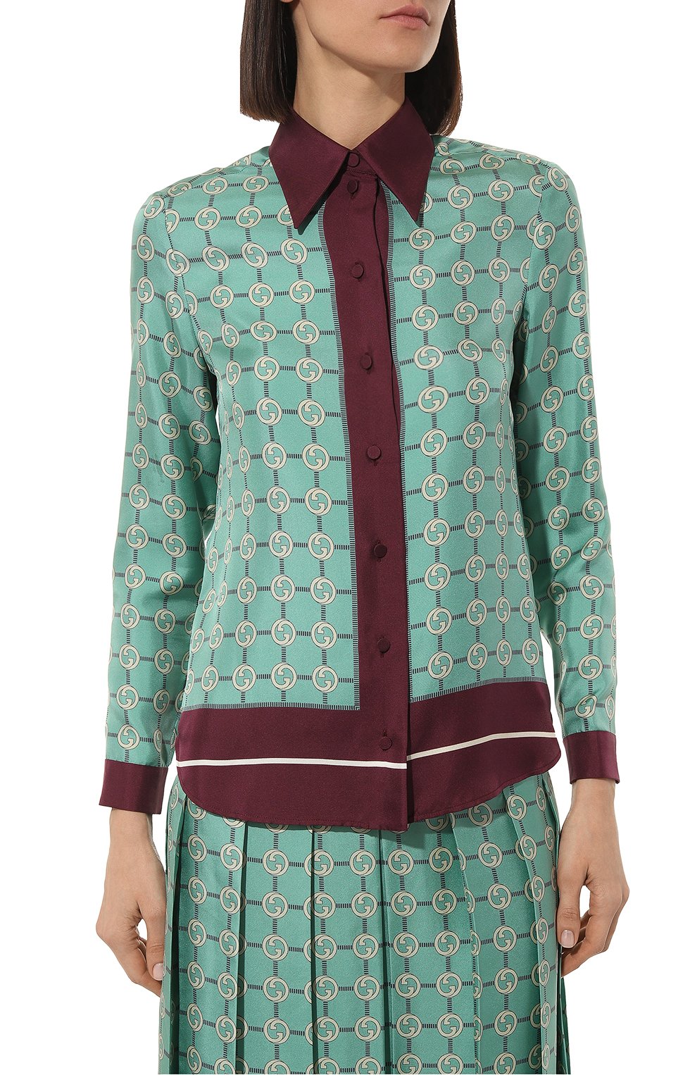 Шелковая рубашка GUCCI бирюзового цвета по цене 158400 руб., арт. 652649 ZAGL3, фото 3 Шелковая рубашка GUCCI, арт. 652649 ZAGL3, фото 3