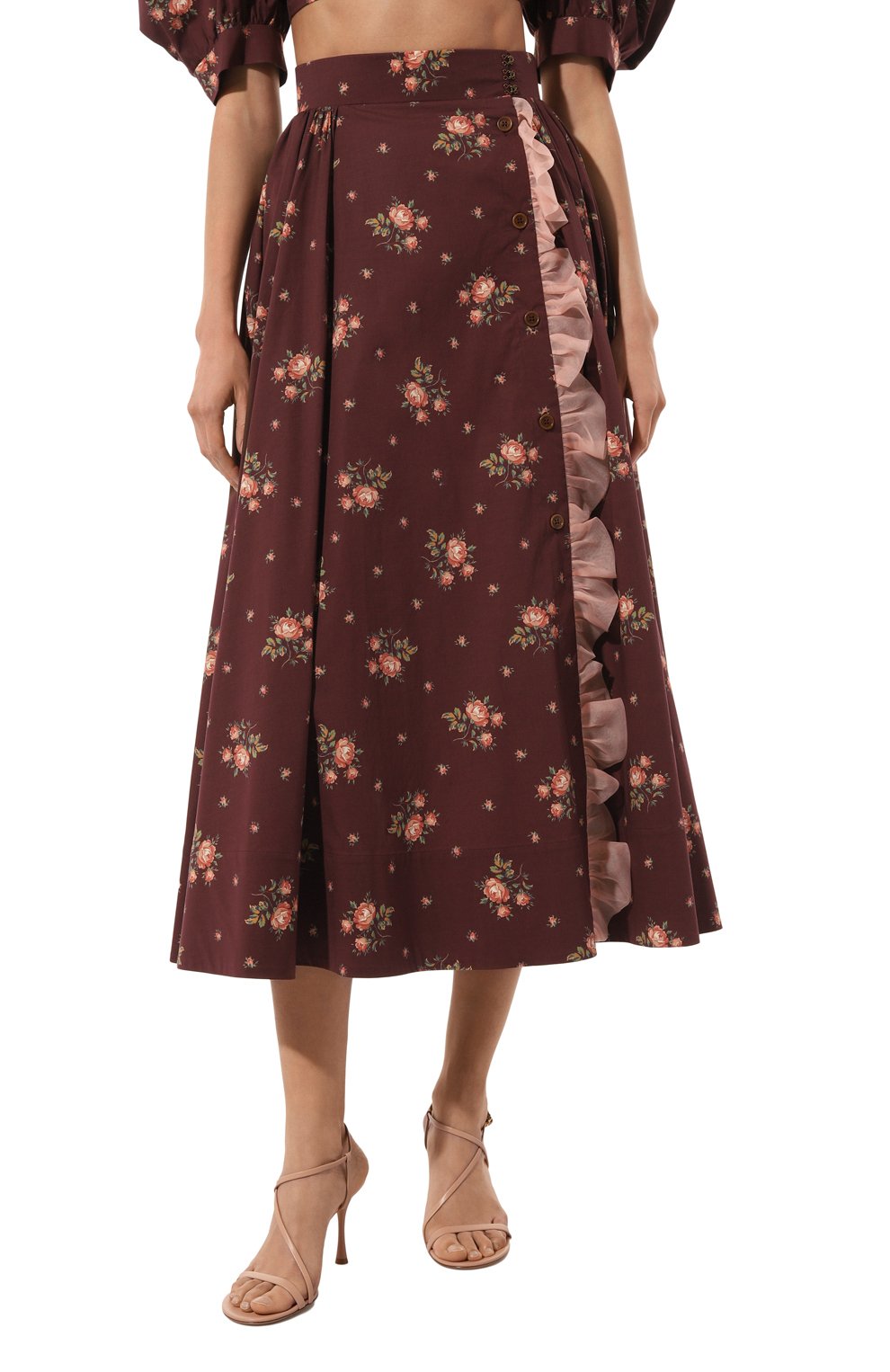 Хлопковая юбка ULYANA SERGEENKO бордового цвета по цене 110000 руб., арт. GNM002SS21Resort 0131т21, фото 3 Хлопковая юбка ULYANA SERGEENKO, арт. GNM002SS21Resort 0131т21, фото 3