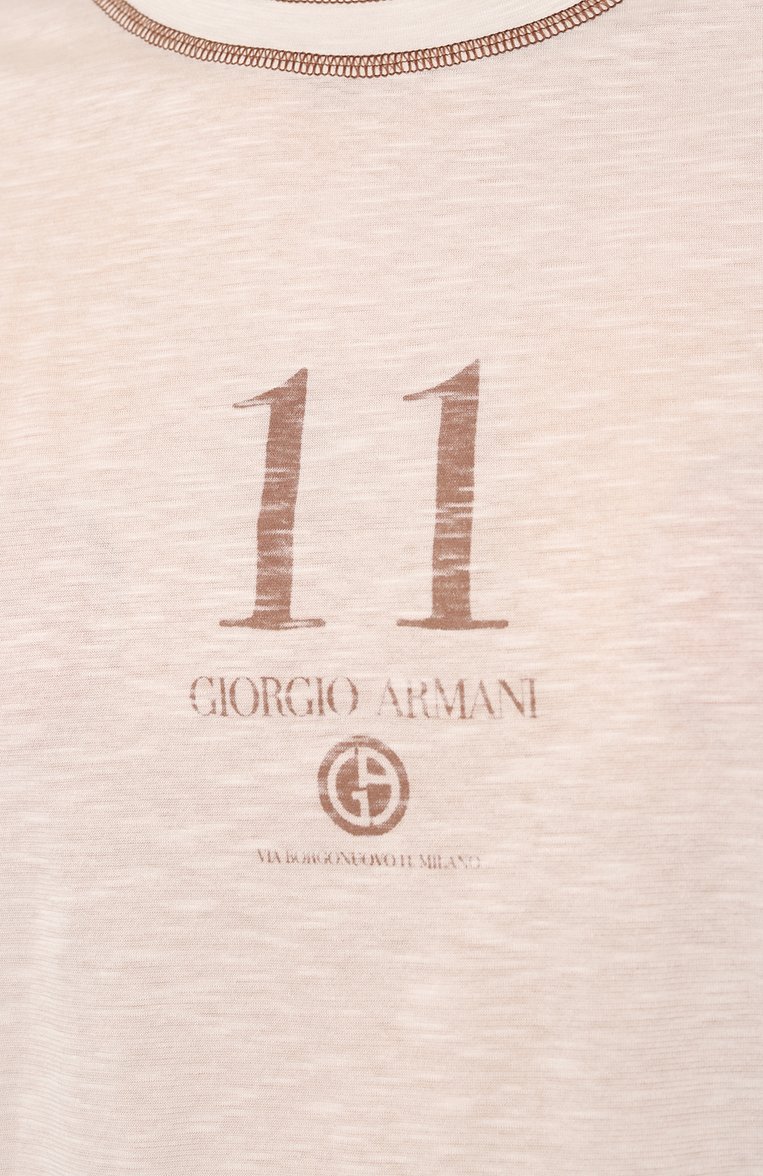 Женская хлопковая футболка GIORGIO ARMANI кремового цвета, арт. 6RAM82/AJCIZ | Фото 5 (Рукава: Короткие; Материал внешний: Хлопок; Длина (для топов): Стандартные; Стили: Кэжуэл; Принт: С принтом; Автоматизация ТО: Проставлено; Автоматизация состава: Проставлено)