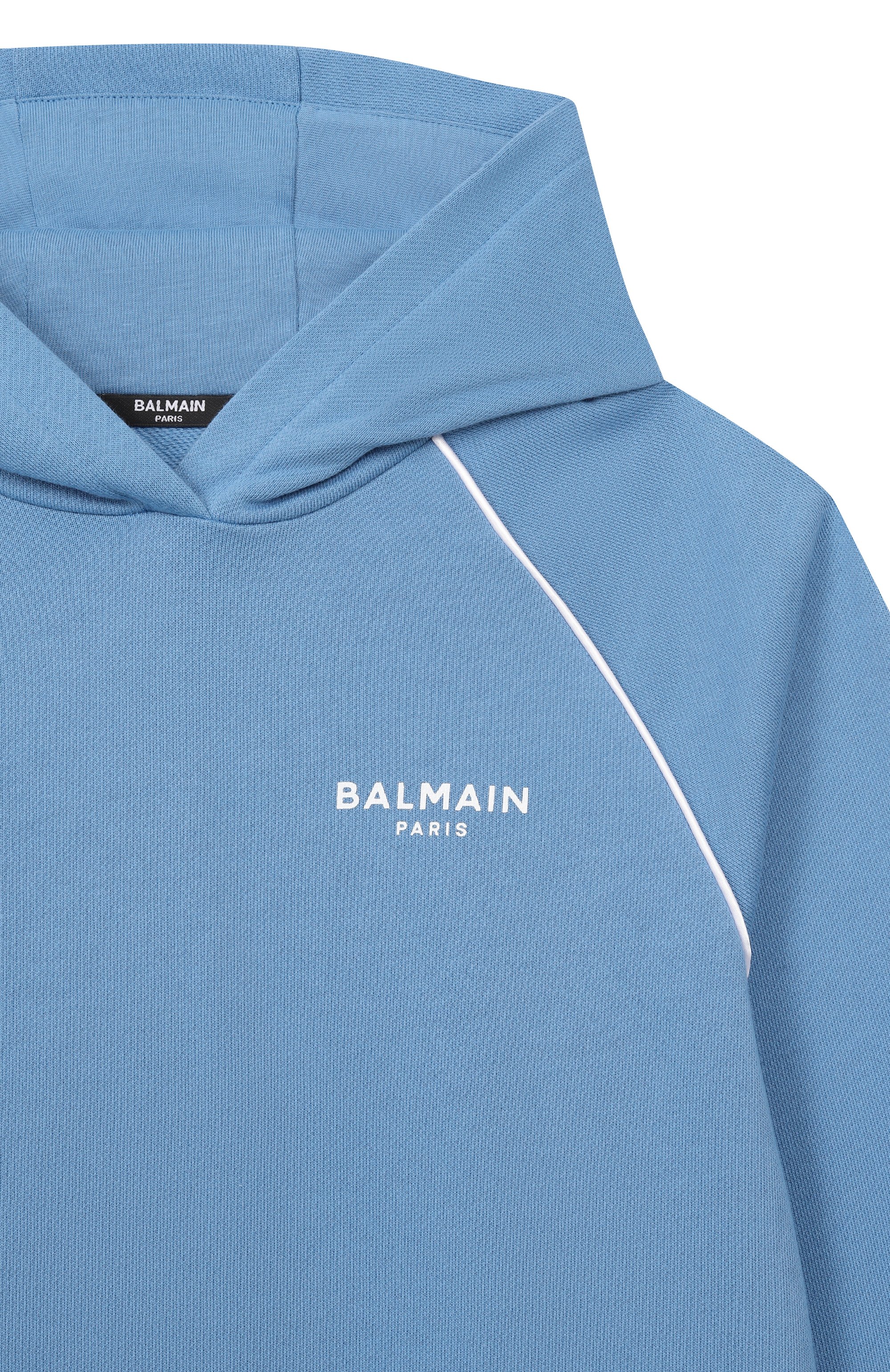 Хлопковое худи BALMAIN голубого цвета по цене 32550 руб., арт. BY4P70, фото 3 Хлопковое худи BALMAIN, арт. BY4P70, фото 3