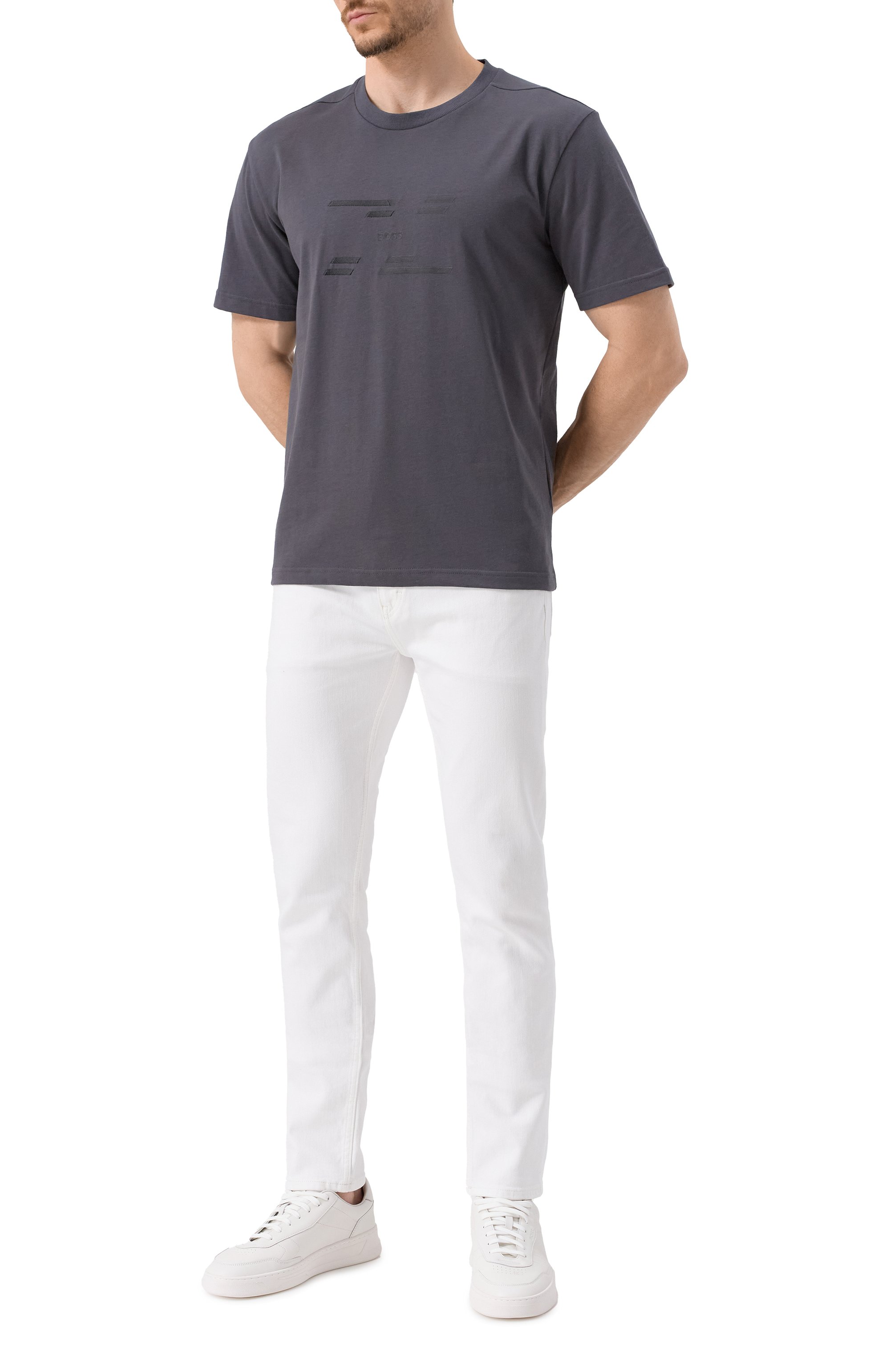 Хлопковая футболка BOSS GREEN темно-серого цвета по цене 13450 руб., арт. 50530997, фото 2 Хлопковая футболка BOSS GREEN, арт. 50530997, фото 2