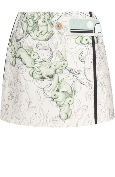 Шелковая мини-юбка а-силуэта с принтом PRADA, арт. P139N-1QIG-F0JK6, фото 1
