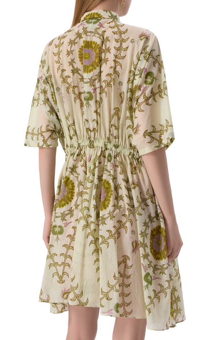 Женское хлопковое платье GIAMBATTISTA VALLI зеленого цвета, арт. 25SSPVCA5227-65PRI | Фото 4 (Материал сплава: Проставлено; Рукава: 3/4; Драгоценные камни: Проставлено; Женское Кросс-КТ: Платье-одежда; Случай: Повседневный; Длина Ж (юбки, платья, шорты): До колена; Стили: Кэжуэл; Материал внешний: Хлопок)