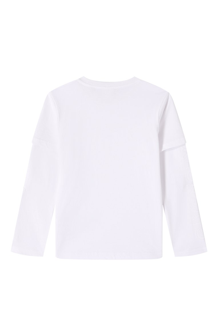 Детская хлопковый лонгслив GIVENCHY белого цвета, арт. H30742 | Фото 2 (Материал сплава: Проставлено; Рукав�а: Длинные; Драгоценные камни: Проставлено; Мальчики Кросс-КТ: Лонгслив-одежда; Материал внешний: Хлопок; Ростовка одежда: 5 лет | 110 см, 12 лет | 152 см, 9 лет | 134 см, 13 - 15 лет | 158 см, 7 лет | 122 см)