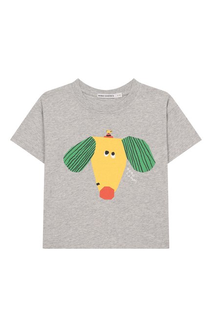 Детская хлопковая футболка BOBO CHOSES серого цвета, арт. B125AC012 | Фото 1 (Рукава: Короткие; Драгоценные камни: Проставлено; Материал внешний: Хлопок; Материал сплава: Проставлено)