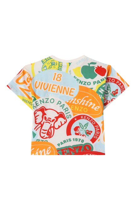 Детская хлопковая футболка KENZO разноцветного цвета, арт. K61153 | Фото 2 (Материал сплава: Проставлено; Рукава: Короткие; Драгоценные камни: Проставлено)