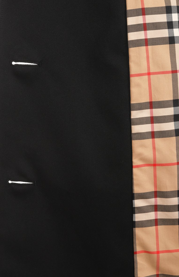 Женский хлопковый тренч BURBERRY черного цвета, арт. 8059272 | Фото 7 (Длина (верхняя одежда): До колена; Материал внешний: Хлопок; Кросс-КТ: Куртка; Рукава: Длинные; Материал подклада: Хлопок; Стили: Классический; Автом�атизация ТО: Проставлено; Автоматизация состава: Проставлено)