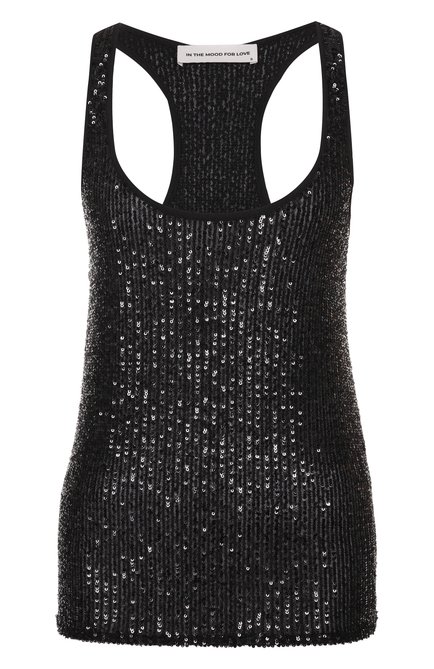 Женский топ с отделкой пайетками IN THE MOOD FOR LOVE черного цвета, арт. SS2501500007 | Фото 1 (Длина (для топов): Стандартные; Материал сплава: Проставлено; Материал внешний: Синтетический материал; Драгоценные камни: Проставлено)