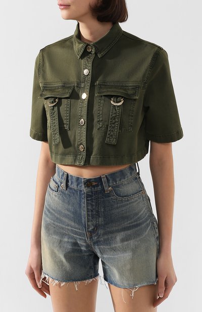 Укороченная рубашка BALMAIN хаки цвета по цене 118500 руб., арт. TF12350/C195, фото 3 Укороченная рубашка BALMAIN, арт. TF12350/C195, фото 3