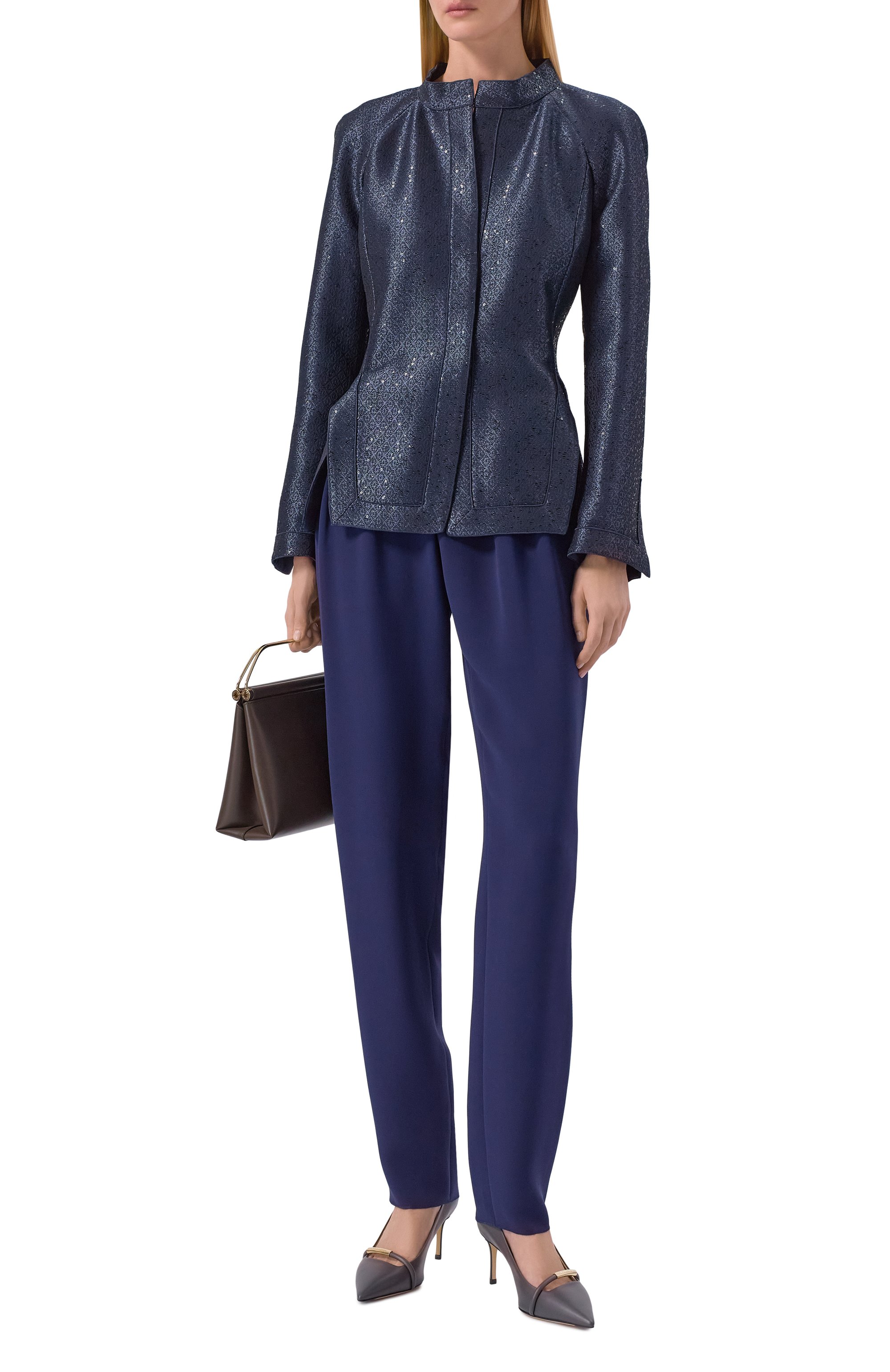 Шелковые брюки GIORGIO ARMANI синего цвета по цене 215000 руб., арт. GW002792/TE10071, фото 2 Шелковые брюки GIORGIO ARMANI, арт. GW002792/TE10071, фото 2