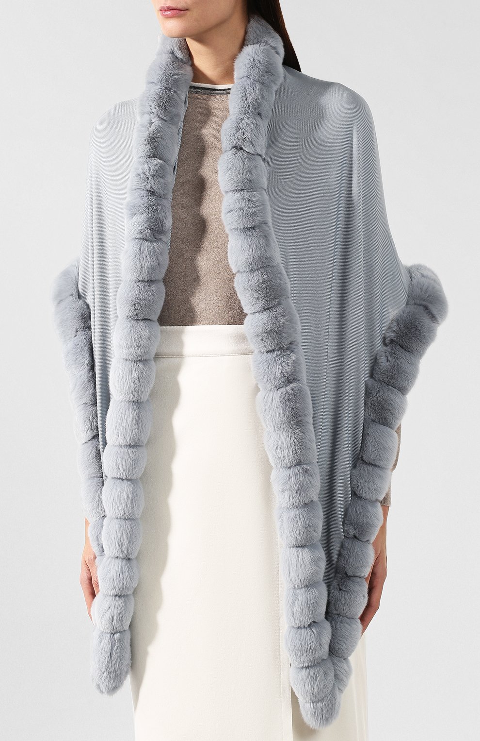 Пончо из смеси кашемира и шелка с отделкой из меха шиншиллы LORO PIANA, арт. FAI0932, фото 3