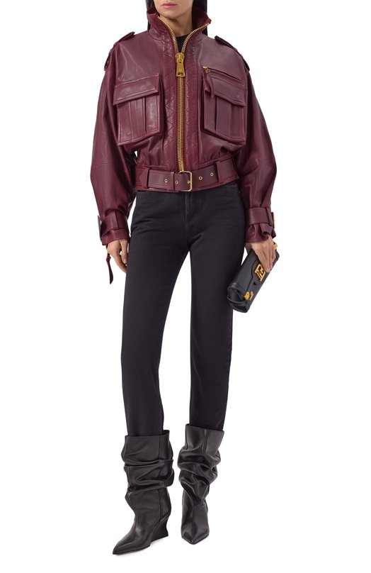 Кожаная куртка Balmain FF0TF510/LE05 Бордовый  FF0TF510/LE05 Фото 2