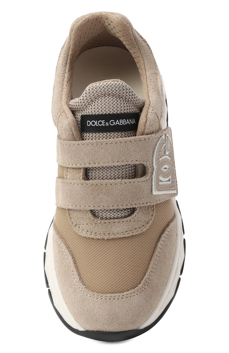 Мужского комбинированные кроссовки dg running DOLCE & GABBANA бежевого цвета, арт. DA5187/AA954/29-36 | Фото 4 (Материал внутренний: Натуральная кожа, Текстиль; Материал внешний: Натуральная кожа; Нос: Не проставлено; Стили: Классический; Кросс-КТ: велькро; Региональные ограничения белый список (Axapta Mercury): Не проставлено)