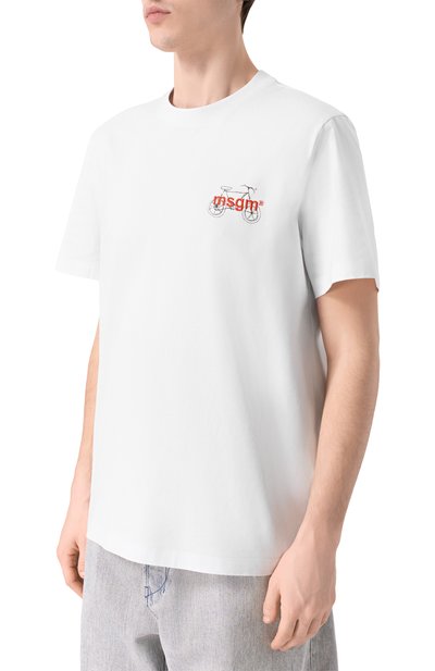 Хлопковая футболка MSGM белого цвета по цене 19250 руб., арт. 4040MM118D/267002, фото 3 Хлопковая футболка MSGM, арт. 4040MM118D/267002, фото 3