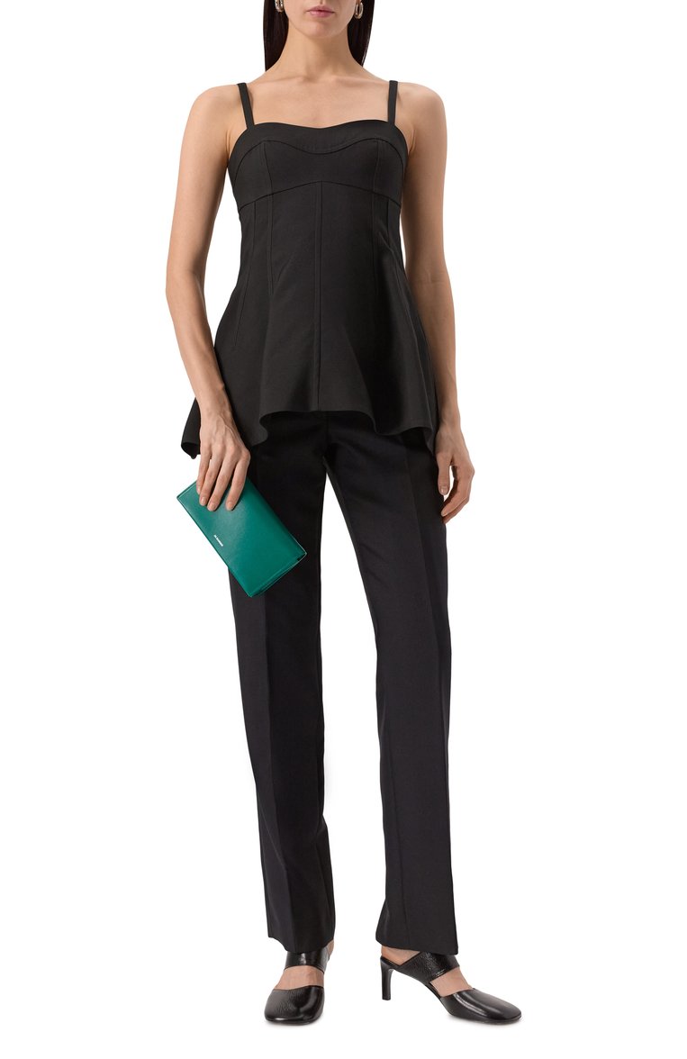 Женский топ JIL SANDER черного цвета, арт. J04NC0107-J70013 | Фото 2 (Материал внешний: Шелк, Синтетический материал; Длина (для топов): Удлиненные; Рукава: На бретелях; Стили: Минимализм; Автоматизация ТО: Проставлено; Автоматизация состава: Проставлено)