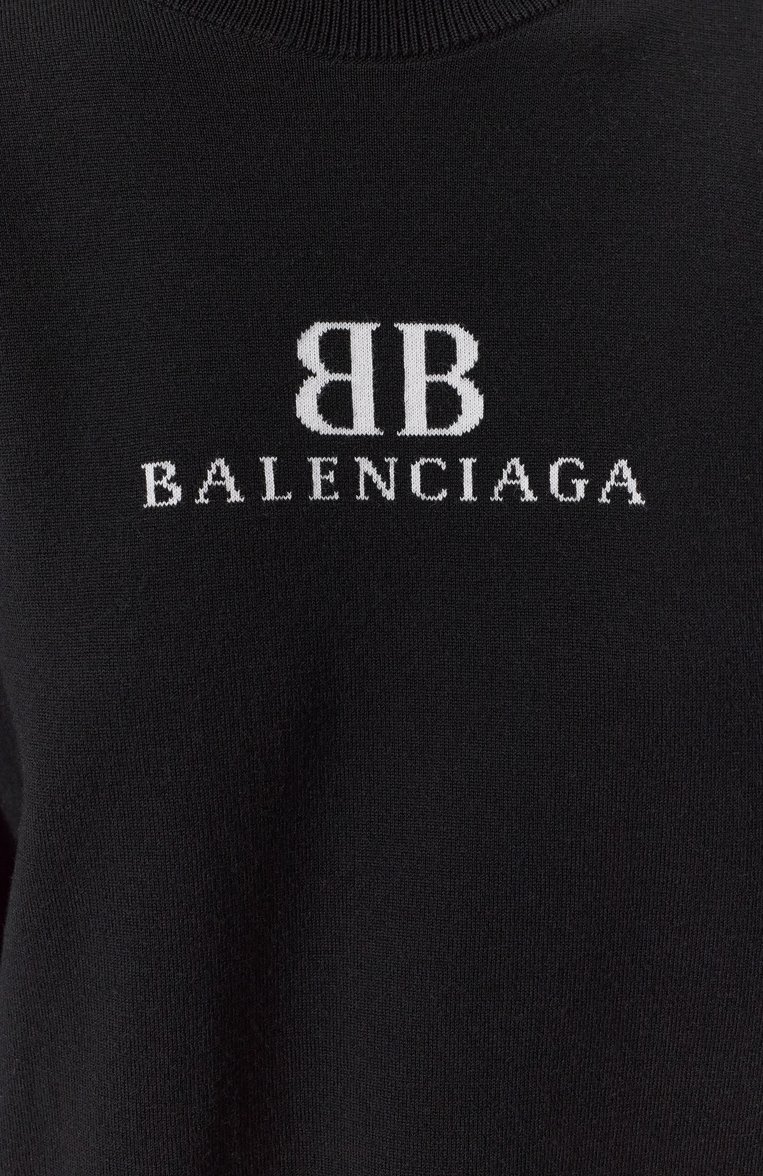 Женский шерстяной свитер BALENCIAGA черного цвета, арт. 818420/T1725 | Фото 5 (Рукава: Длинные; Длина (для топов): Стандартные; Материал внешний: Шерсть; Стили: Гранж; Женское Кросс-КТ: Свитер-одежда)