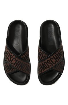 Женские текстильные шлепанцы MOSCHINO коричневого цвета, арт. MN28103G1I/101 | Фото 6 (Материал внешний: Текстиль; Подошва: Платформа; Материал внутренний: Натуральная кожа, Текстиль; Материал сплава: Проставлено; Драгоценные камни: Проставлено)