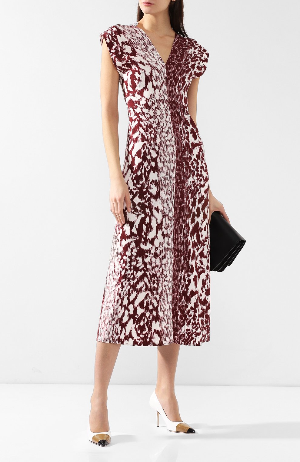 Платье с принтом VICTORIA BECKHAM бордового цвета по цене 126000 руб., арт. DR MID 6725 PSS19 CADY LE0PARD PRINT, фото 2 Платье с принтом VICTORIA BECKHAM, арт. DR MID 6725 PSS19 CADY LE0PARD PRINT, фото 2