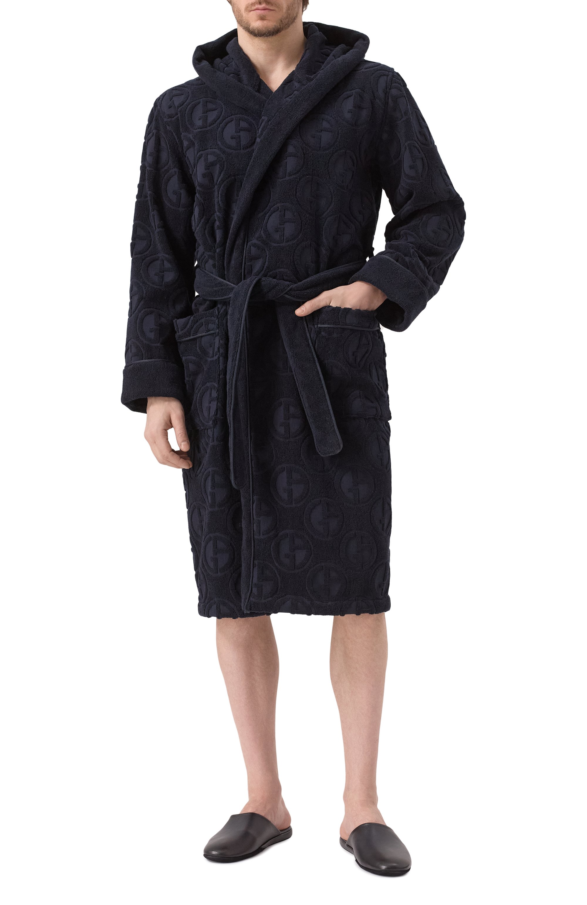 Хлопковый халат GIORGIO ARMANI темно-синего цвета по цене 68000 руб., арт. GM000829/AF16510, фото 3 Хлопковый халат GIORGIO ARMANI, арт. GM000829/AF16510, фото 3