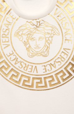 Женский хлопковое платье VERSACE белого цвета, арт. 1000356/1A01328 | Фото 3 (Рукава: Длинные; Материал сплава: Проставлено; Материал внешний: Хлопок; Драгоценные камни: Проставлено; Ростовка одежда: 12 мес | 80 см, 18 мес | 86 см, 24 мес | 92 см, 36 мес | 98 см, 6 мес | 68 см, 9 мес | 74 см)