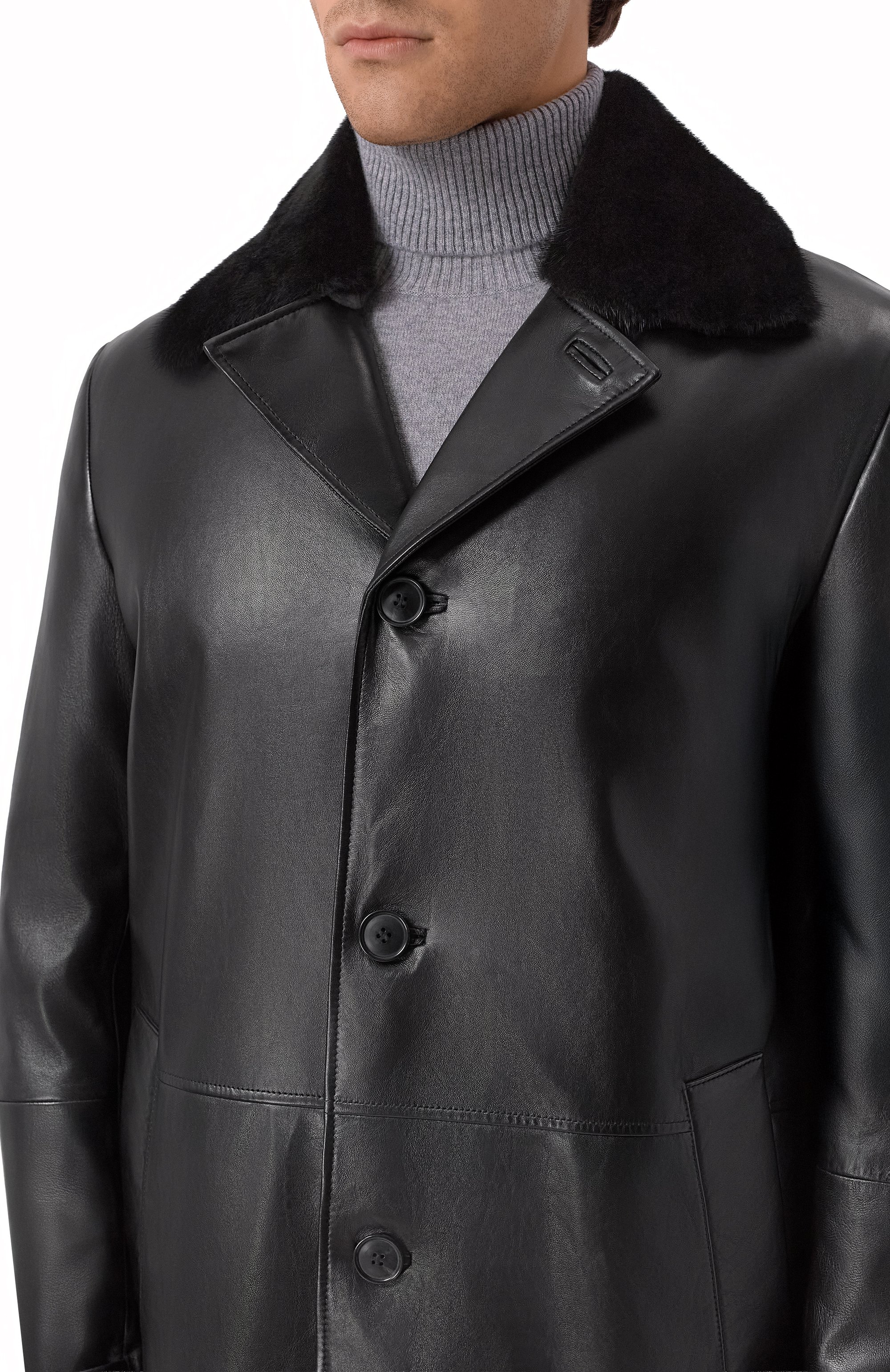 Кожаное пальто с воротником из норки MVST, арт. M25.1PM.C003, фото 5