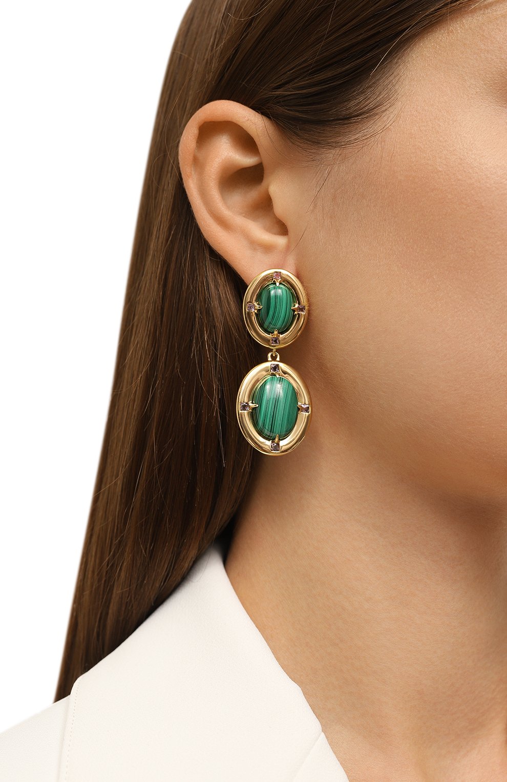 Двойные серьги с малахитом и аметистами MOONKA, арт. ai-bg-her-mal, фото 2