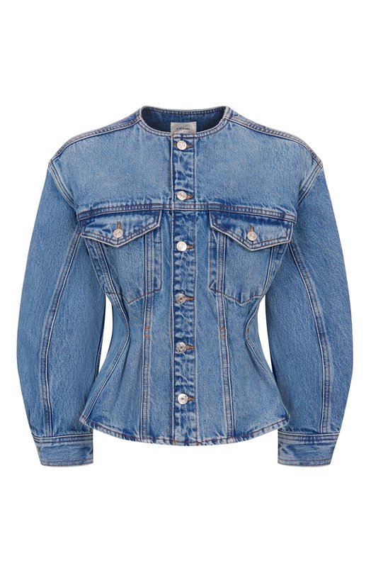 Джинсовая куртка The Nipped Collarless Frame Denim 8039210/THE NIPPED C0LLARLESS JACKET Голубой 8039210/THE NIPPED C0LLARLESS JACKET