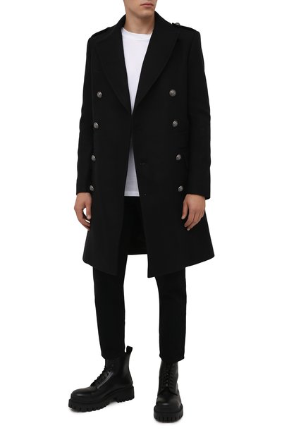 Шерстяное пальто BALMAIN черного цвета по цене 240500 руб., арт. WH1UB000/W115, фото 2 Шерстяное пальто BALMAIN, арт. WH1UB000/W115, фото 2