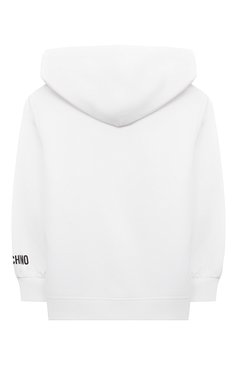 Детский хлопковое худи MOSCHINO белого цвета, арт. HDF063/LCA61/4-8 | Фото 2 (Рукава: Длинные; Материал внешний: Хлопок; Материал сплава: Проставлено; Драгоценные камни: Проставлено; Девочки Кросс-КТ: Худи-одежда; Ростовка одежда: 6 лет | 116 см, 8 лет | 128 см, 4 года | 104 см, 5 лет | 110 см)