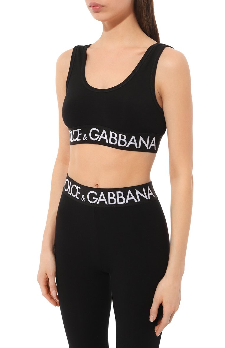 Женский хлопковый бра-топ DOLCE & GABBANA черного цвета, арт. F756QT/FUGFJ | Фото 3 (Материал внешний: Хлопок; Длина (для топов): Укороченные; Стили: Спорт-шик; Женское Кросс-КТ: Топ-спорт; Региональные ограничения белый список (Axapta Mercury): Не проставлено; Рукава: Без рукавов)