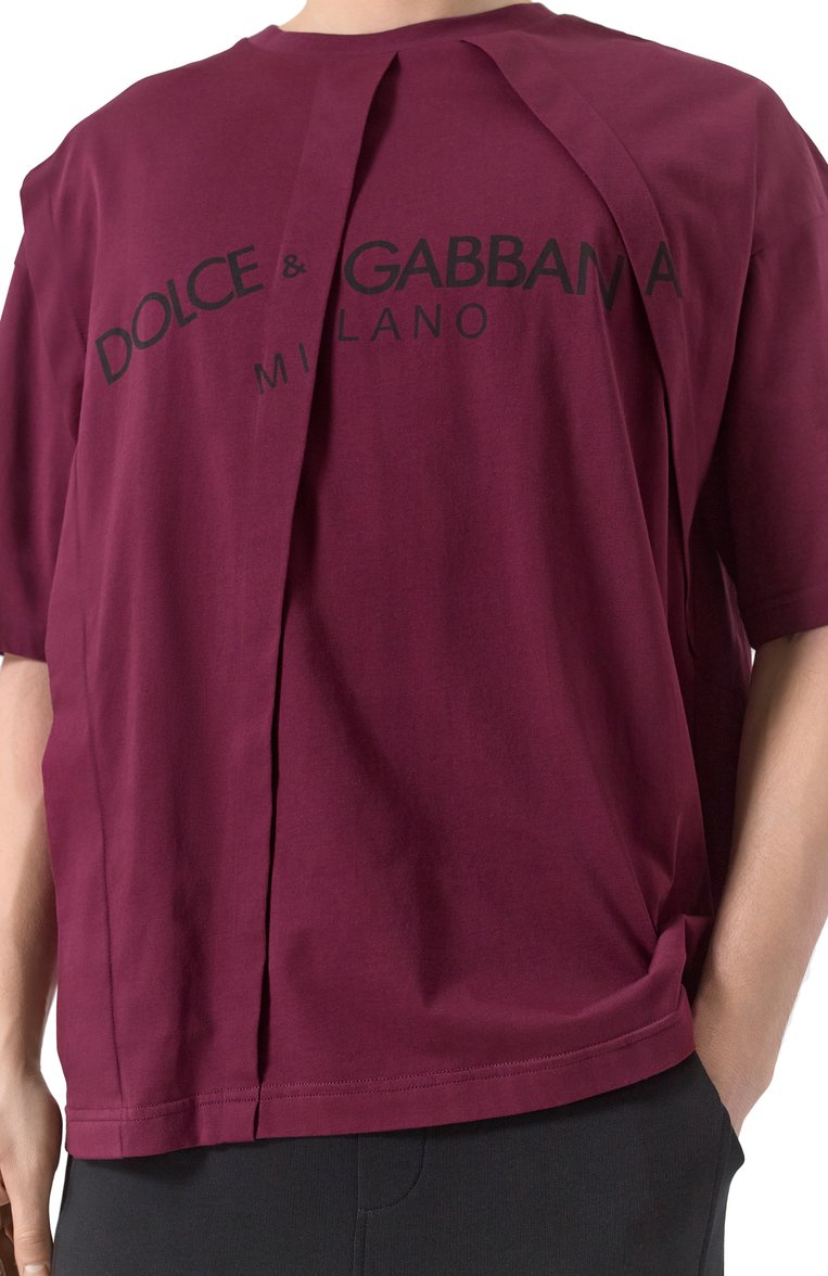 Мужская хлопковая футболка DOLCE & GABBANA бордового цвета, арт. G8SN9T/G702M | Фото 5 (Длина (для топов): Стандартные; Принт: С принтом; Стили: Спорт-шик; Материал внешний: Хлопок; Мужское Кросс-КТ: Футболка-одежда; Кросс-КТ: Джерси; Размерность: Идёт в размер; Автоматизация состава: Проставлено; Автоматизация ТО: Проставлено; Детали: Без декора; Рукава: Короткие)