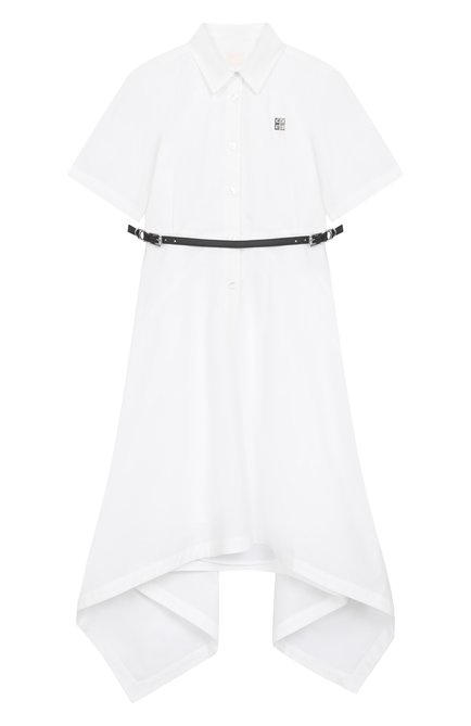 Детское хлопковое платье-рубашка GIVENCHY белого цвета, арт. H30780 | Фото 1 (Материал сплава: Проставлено; Рукава: Короткие; Материал внешний: Хлопок; Драгоценные камни: Проставлено)