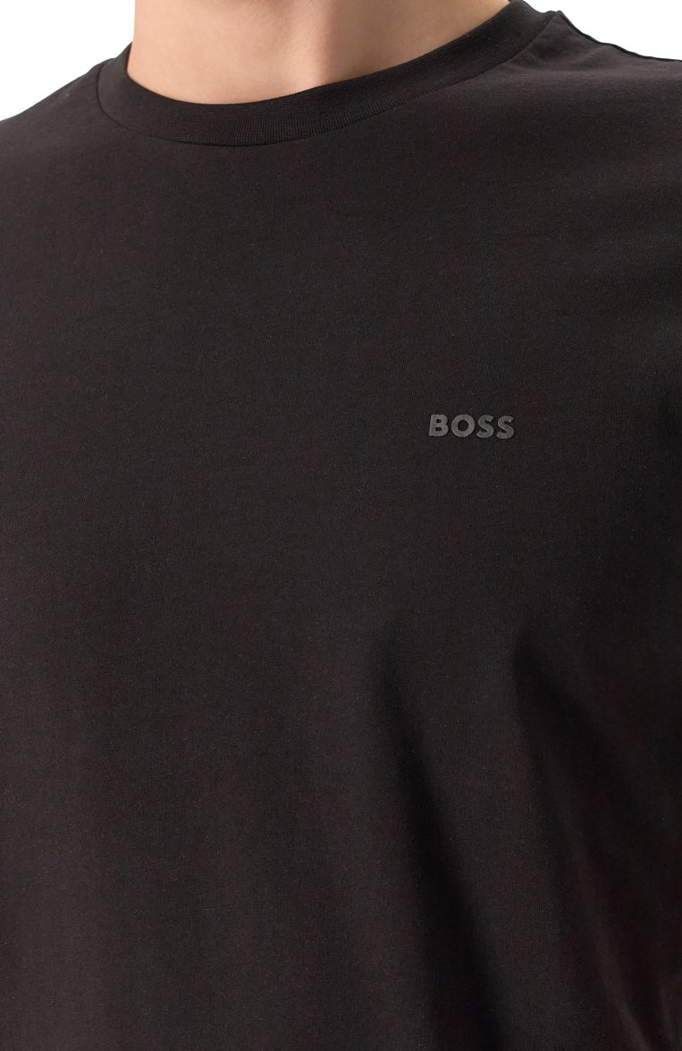 Мужская хлопковая футболка BOSS черного цвета, арт. 50468347 | Фото 5 (Длина (для топов): Стандартные; Рукава: Короткие; Материал внешний: Хлопок; Принт: Без принта; Стили: Кэжуэл; Мужское Кросс-КТ: Футболка-одежда; Кросс-КТ: Джерси; Автоматизация состава: Проставлено; Автоматизация ТО: Проставлено; Детали: Без декора)