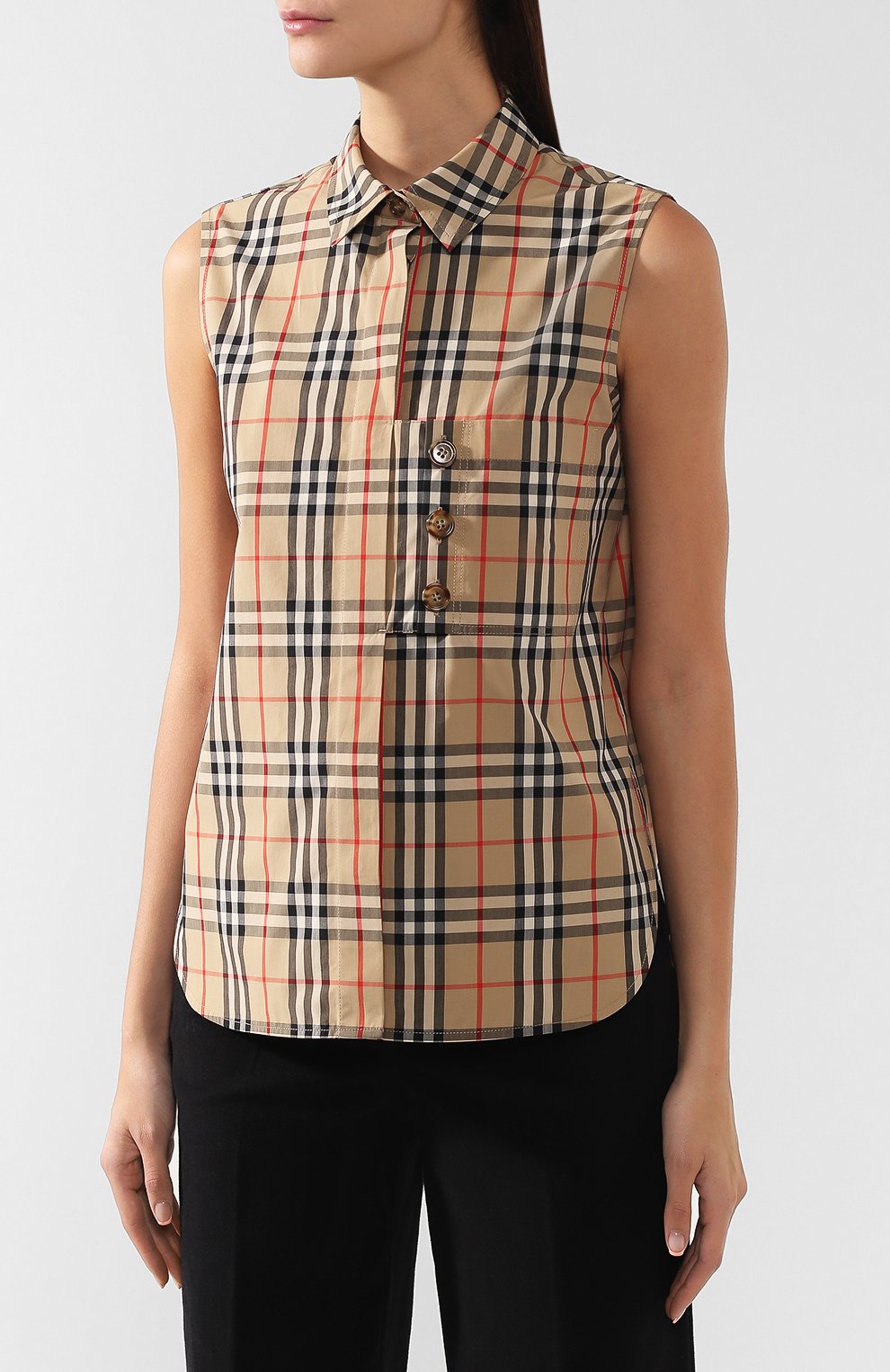 Хлопковый топ BURBERRY бежевого цвета по цене 39950 руб., арт. 8014301, фото 3 Хлопковый топ BURBERRY, арт. 8014301, фото 3